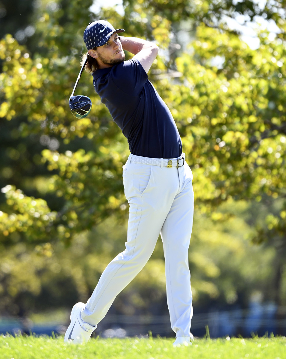 Thomas Pieters plays his shot from the second tee during the third round of the U.S. Open golf tournament at Winged Foot Golf Club - West.